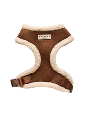 Brown Aviator Adjustable Neck Harness – Faux Suede with Fluffy Trim