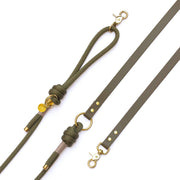 Khaki Hands-Free Rope × Biothane Leash – Silver Hardware