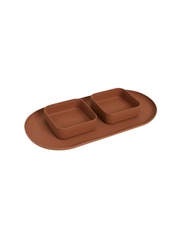 Square Bowls & Mat Set for Dogs - Brown