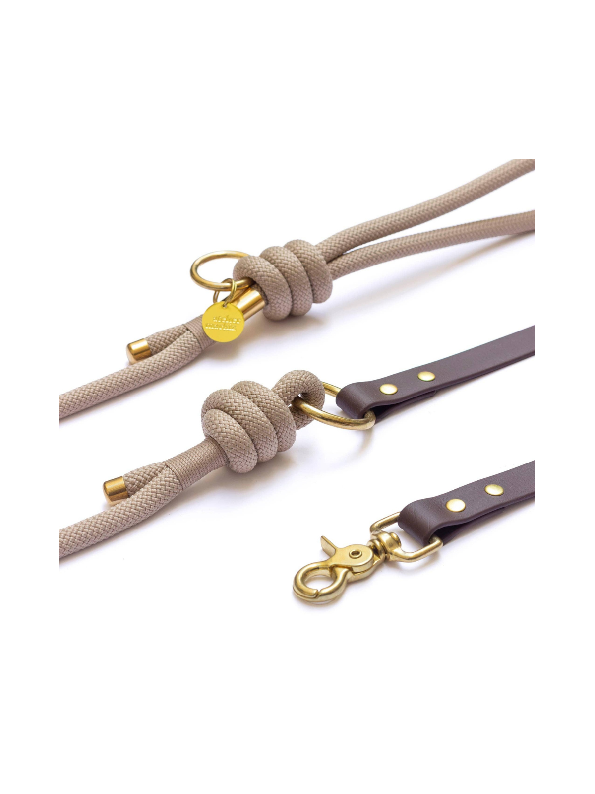 Latte Hands-Free Rope × Biothane Leash – Silver Hardware