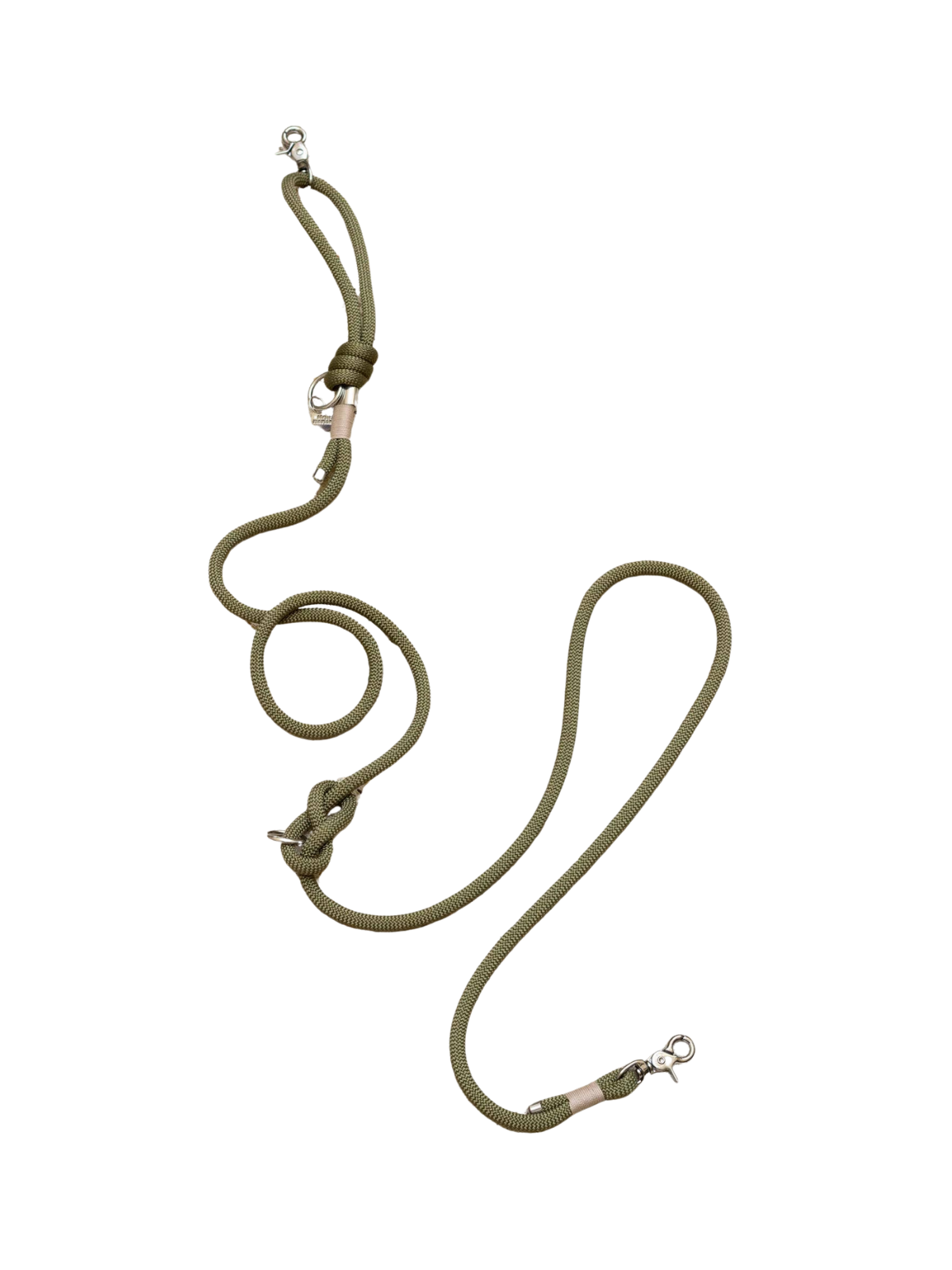 Khaki Hands-Free Leash – Silver Hardware