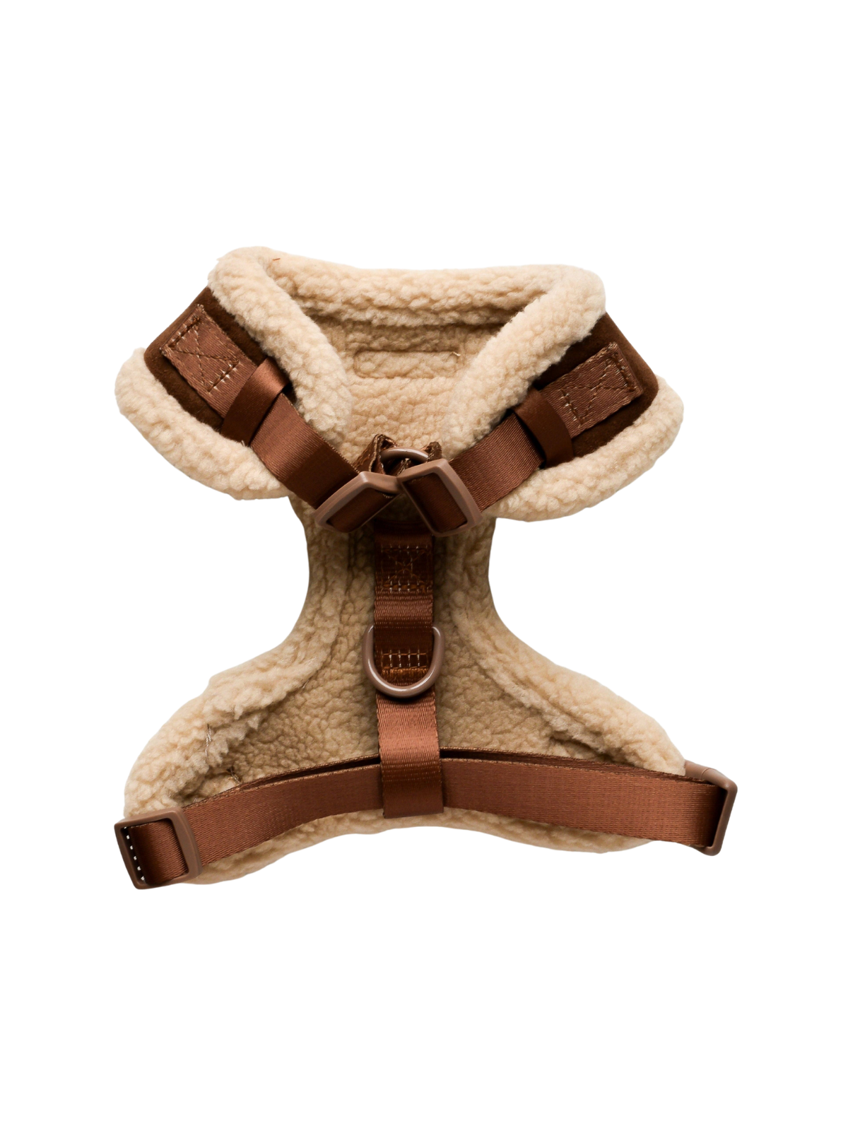 Brown Aviator Adjustable Neck Harness – Faux Suede with Fluffy Trim