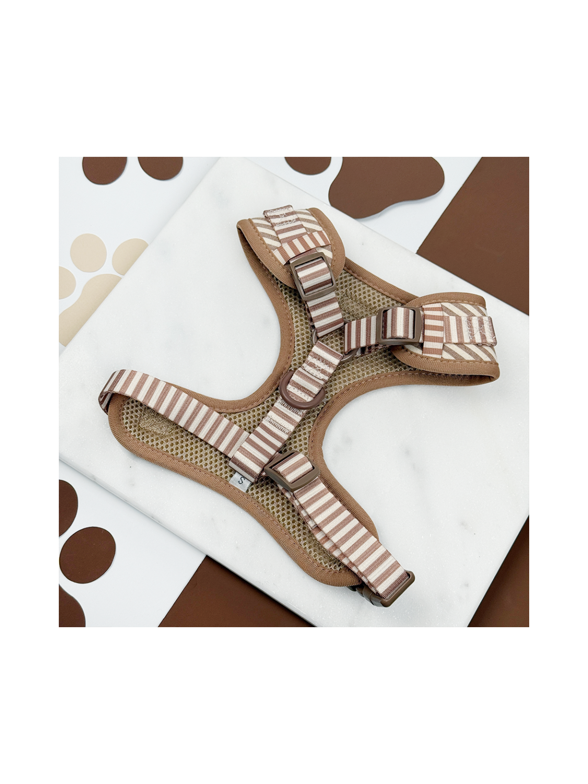 London Linen Stripes Adjustable Neck Harness – Taupe