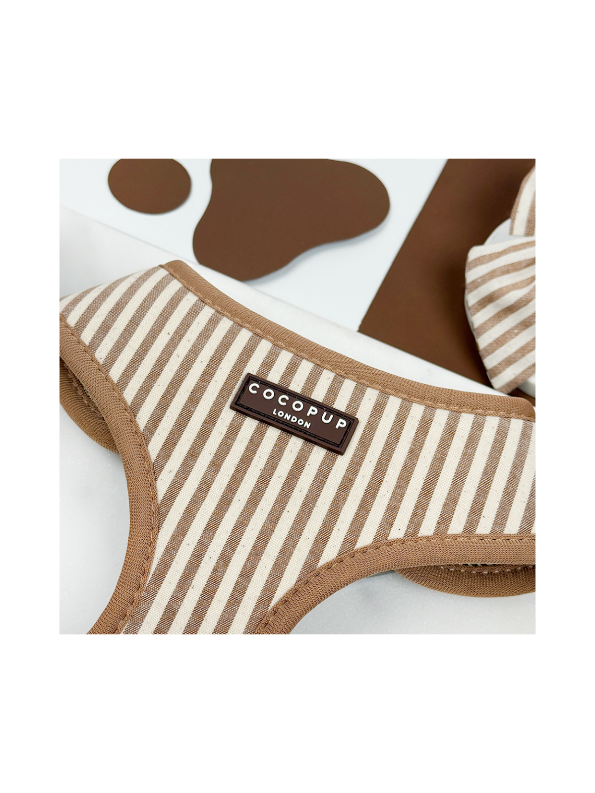 London Linen Stripes Adjustable Neck Harness – Taupe