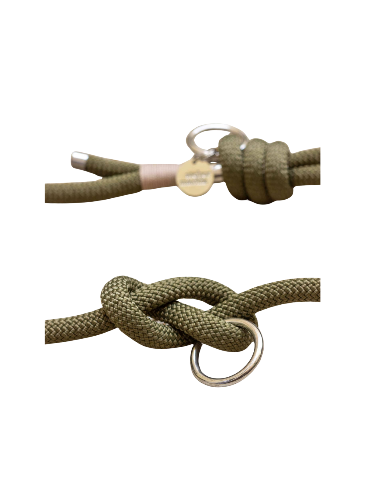 Khaki Hands-Free Leash – Silver Hardware