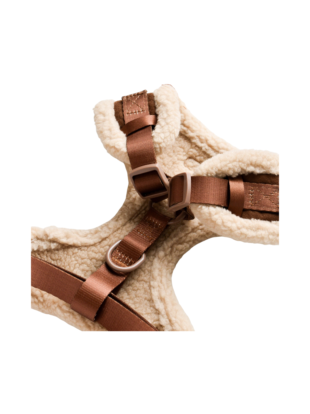 Brown Aviator Adjustable Neck Harness – Faux Suede with Fluffy Trim