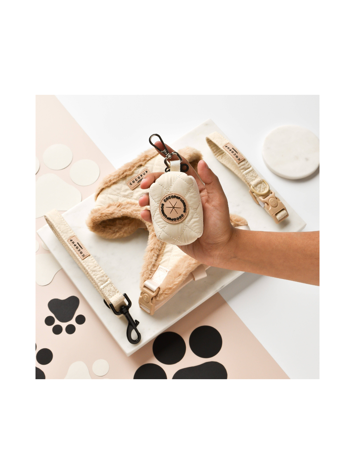 Quilted Poop Bag Holder – Cream