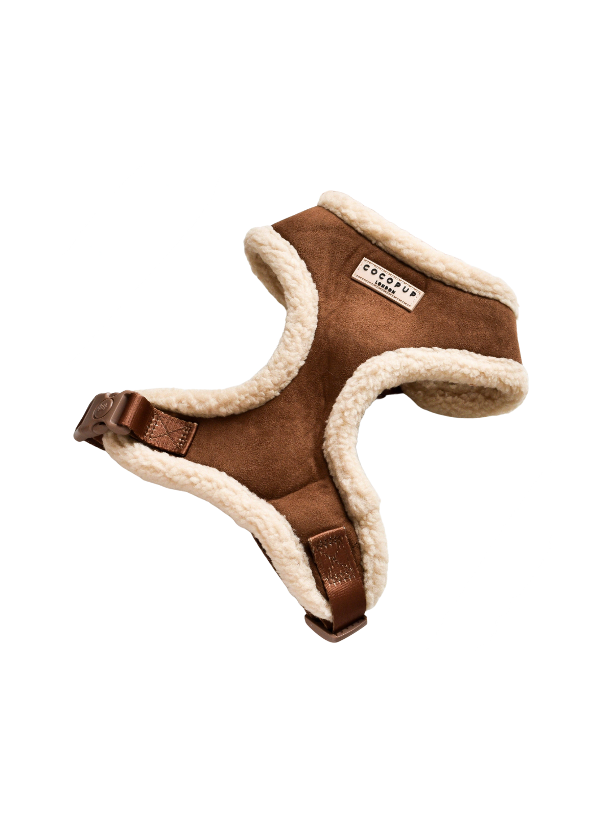 Brown Aviator Adjustable Neck Harness – Faux Suede with Fluffy Trim