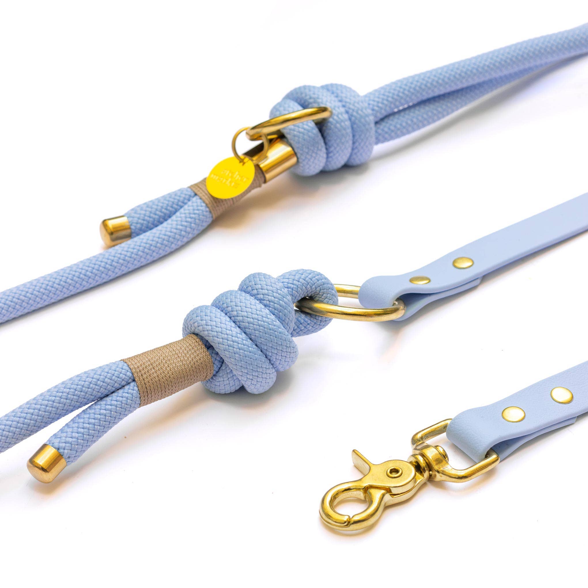 Polar Blue Hands-Free Rope × Biothane Leash – Silver Hardware