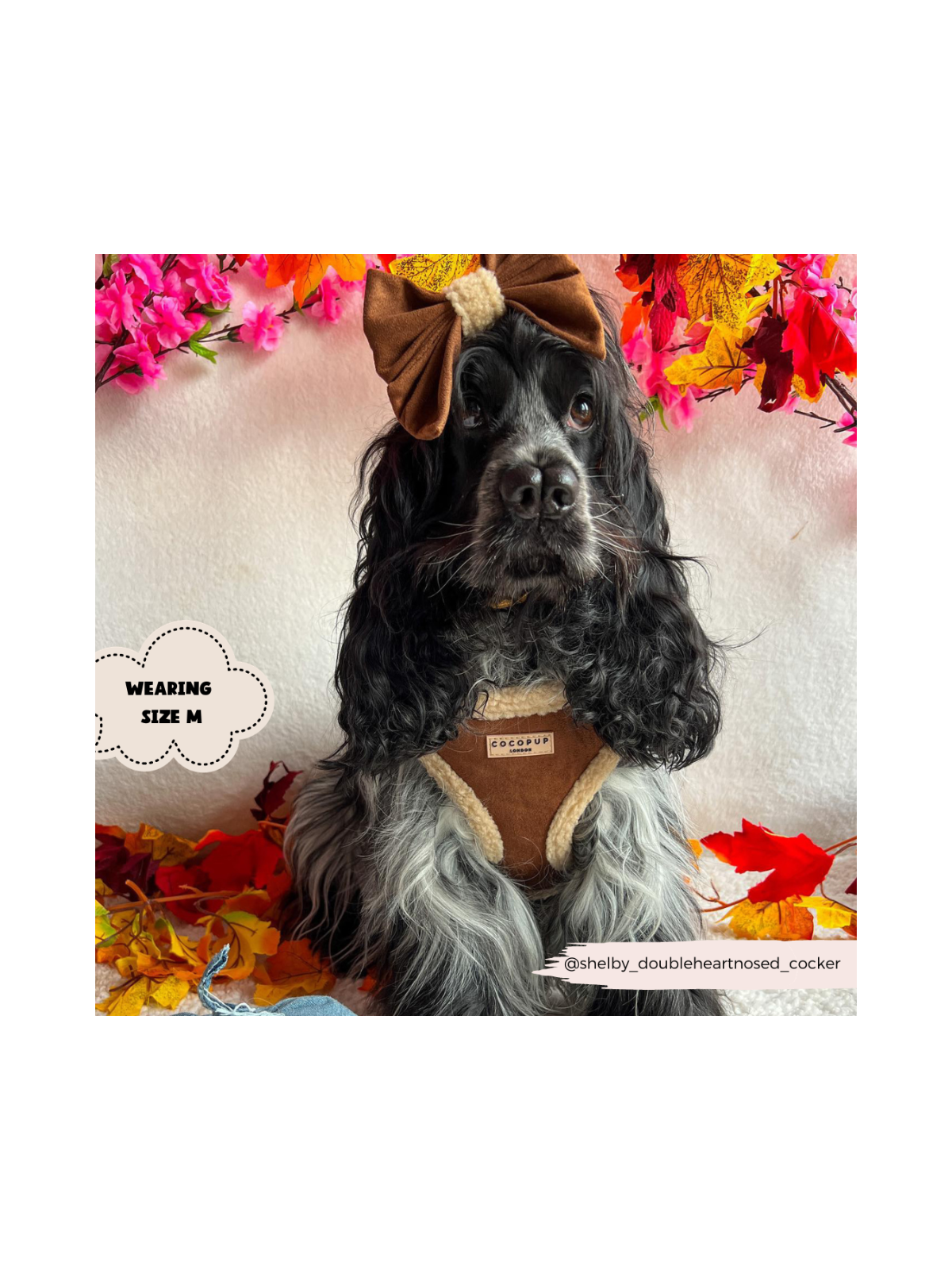 Brown Aviator Adjustable Neck Harness – Faux Suede with Fluffy Trim