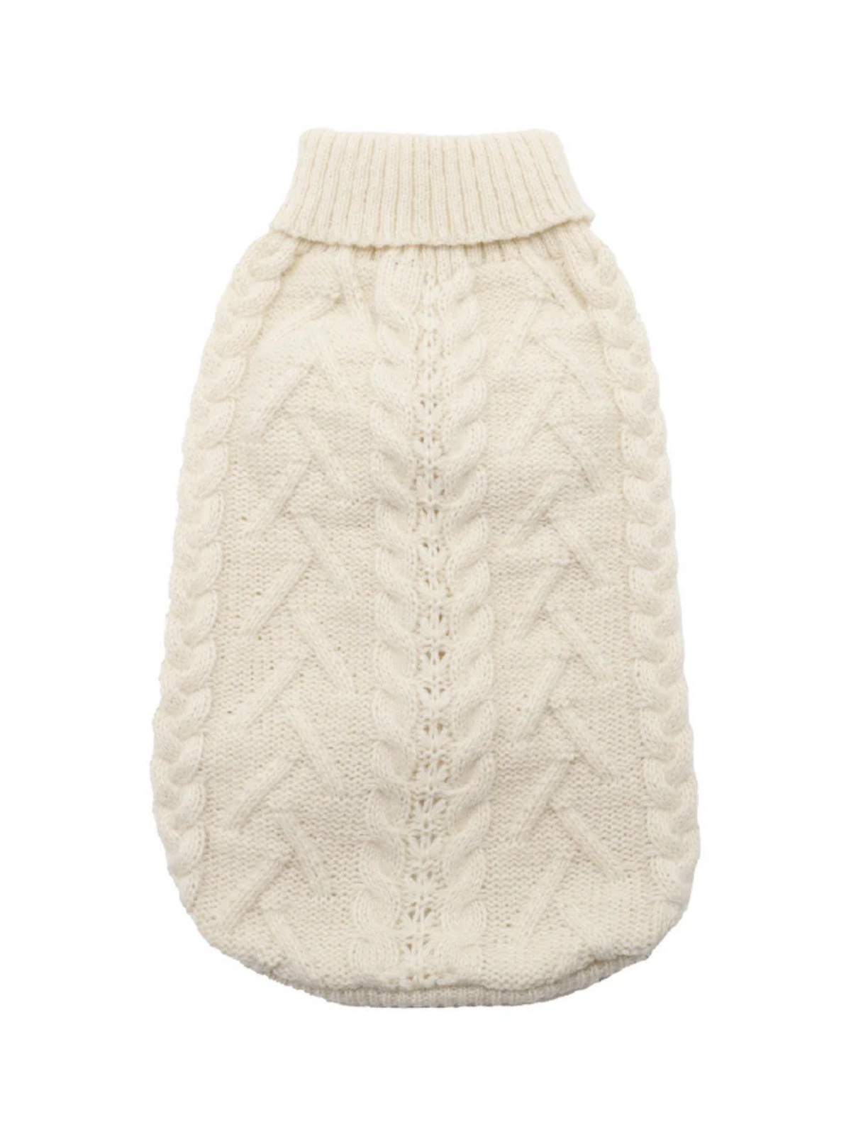 White Cable Knit Dog Sweater with High Neck