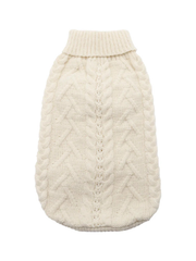 White Cable Knit Dog Sweater with High Neck